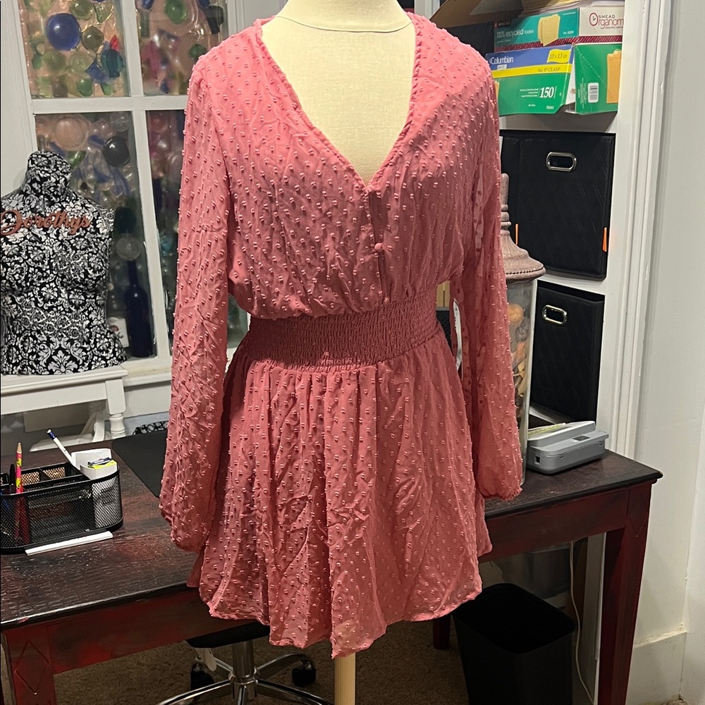 Justify Pink Textured V-Neck Mini Dress